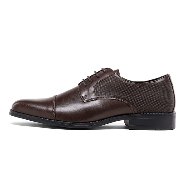 Men's Cap-Toe PU Leather Oxford Shoes - DARK BROWN - 1